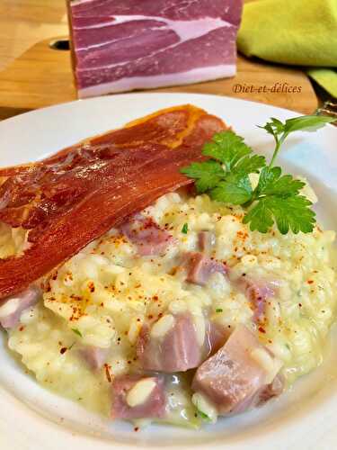 Risotto au jambon de Bayonne et Ossau-Iraty et sa chips de jambon