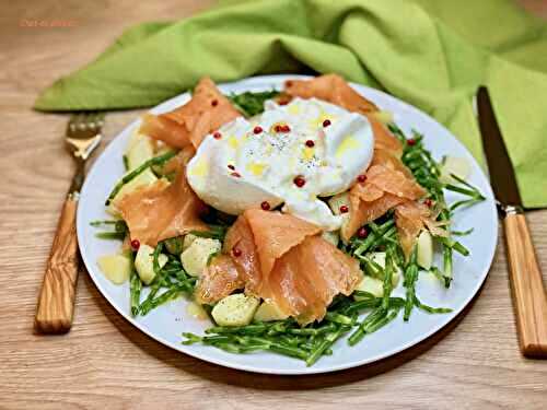 Salade de salicornes et pommes de terre au saumon fumé et burrata