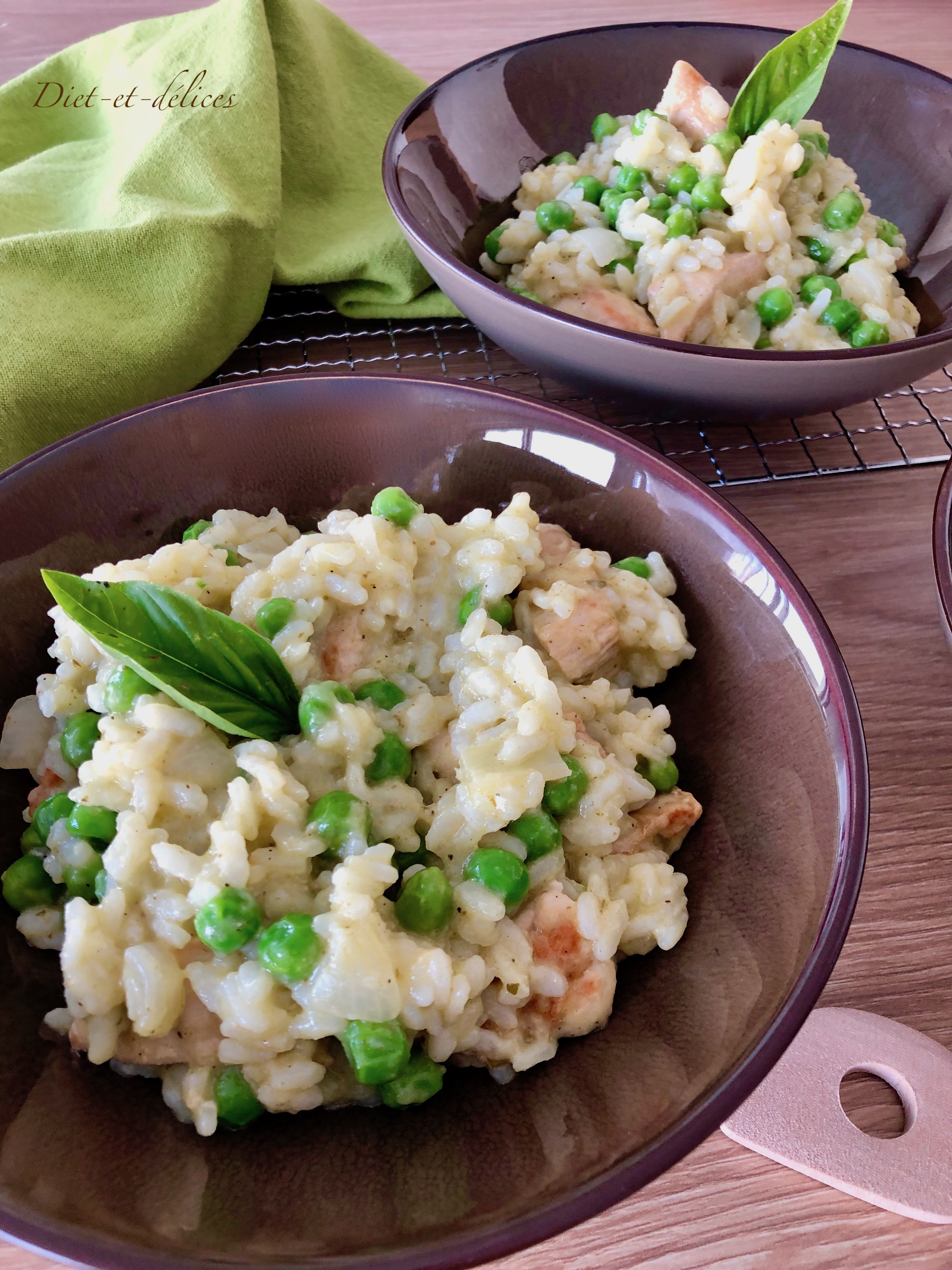 Risotto aux petits pois, pesto et dinde