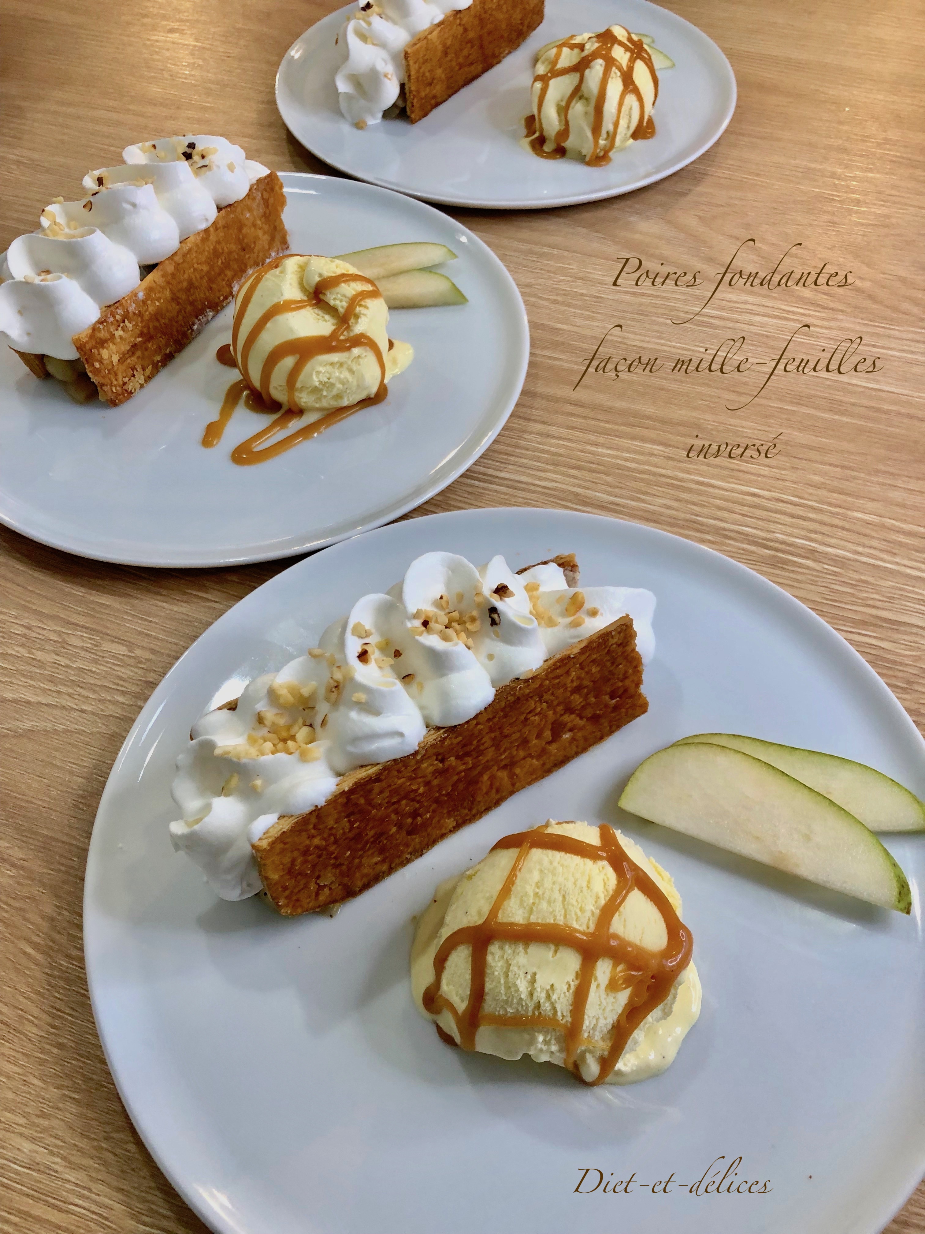 Poires fondantes façon mille-feuilles inversé