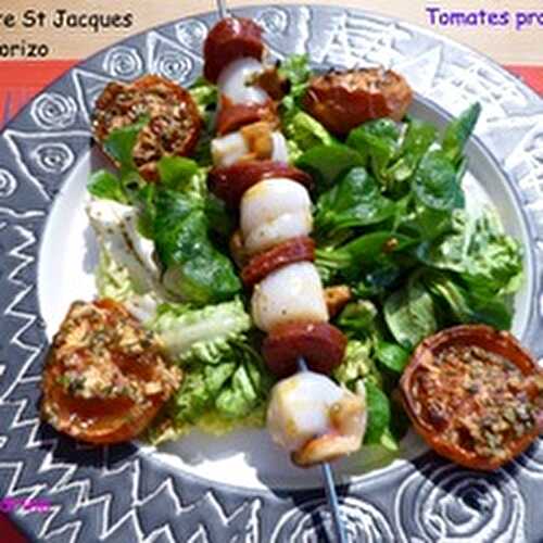 Des Brochettes de St Jacques et Chorizo