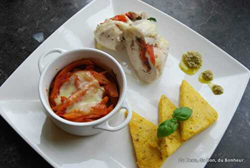 Ballottines de poulet à l'italienne, polenta et gratin de fenouil et tomates à la fontina