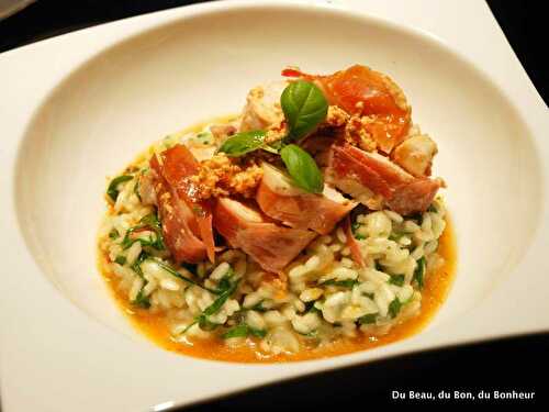 Blanc de poulet farci à la tapenade et risotto