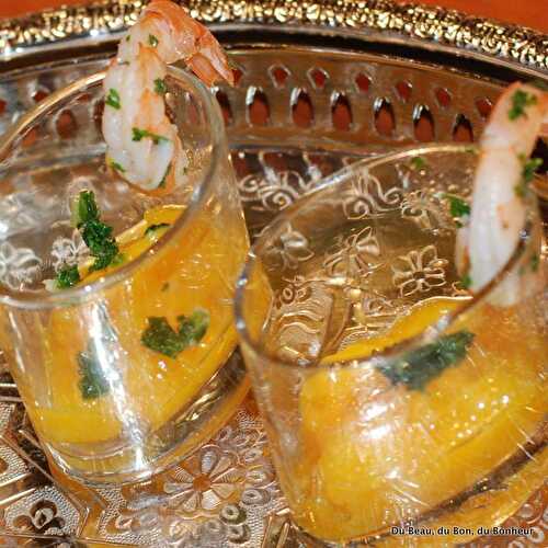 Crevettes sur lit de mangue