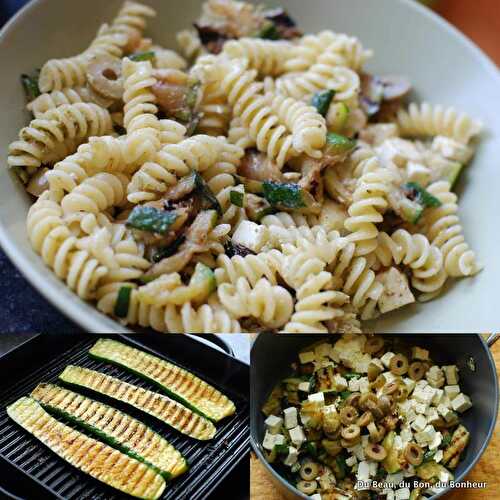 Fusilli aux courgettes grillées, feta et olives