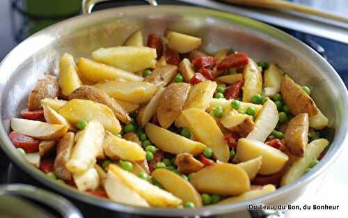 Poêlée de pommes de terre au chorizo et petits pois