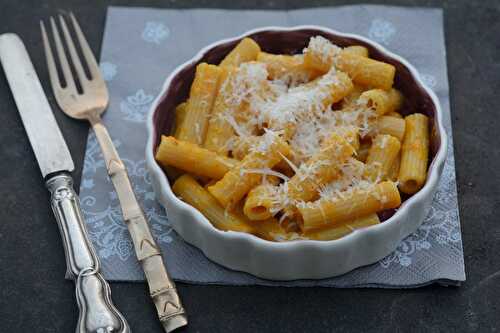 Penne à la sauce potimarron et jus de pomme