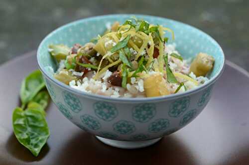 Risotto à l'aubergine, au poivron et au citron