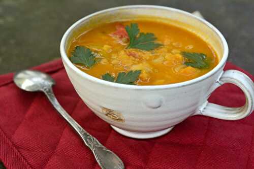 Soupe de potiron "buttercup" et de lentilles corail