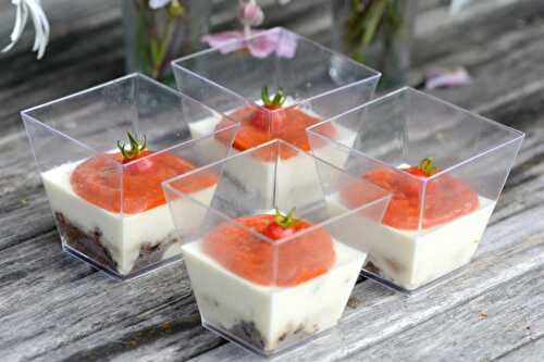 Verrines de panna cotta au parmesan et ketchup maison sur sablé aux olives