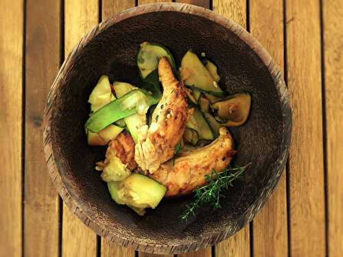 Sauté d'aiguillettes de poulet aux herbes fraîches et courgettes à l'ail