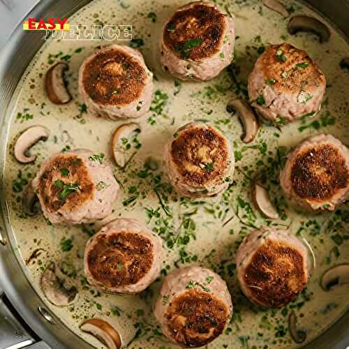 Boulettes de viande maison avec sauce à la crème et aux champignons
