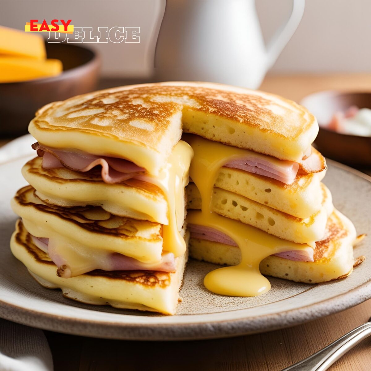 Pancakes Salés au Jambon et Fromage