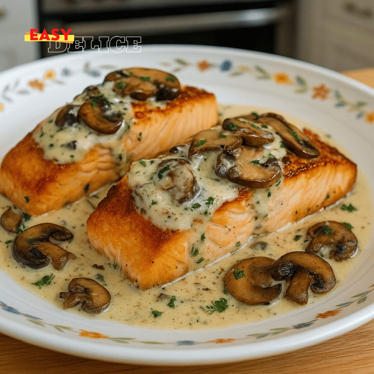 Saumon à la Crème, Ail et Champignons