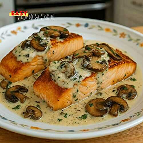 Saumon à la Crème, Ail et Champignons