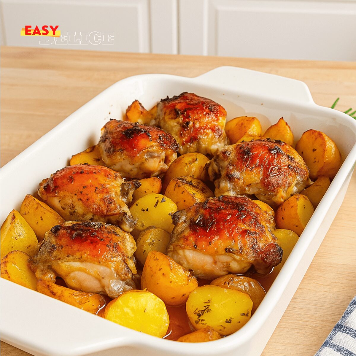 Poulet rôti au four avec pommes de terre fondantes 