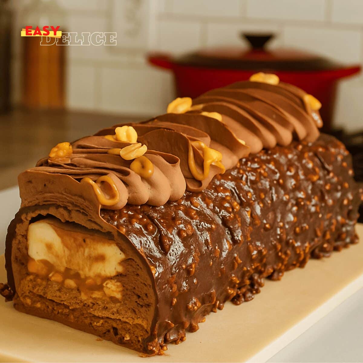 Bûche Chocolat, Cacahuète et Caramel – Recette Gourmande et Facile de Noël