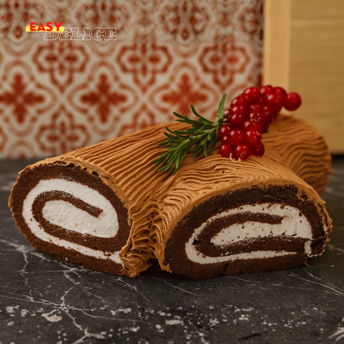 Bûche de Noël Enchantée – Roulée Chocolat & Crème Légère