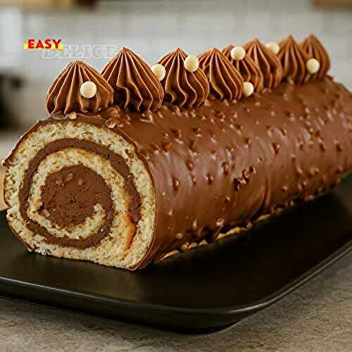 BÛCHE ROULÉE AU CHOCOLAT – FACILE À FAIRE & GLAÇAGE ROCHER