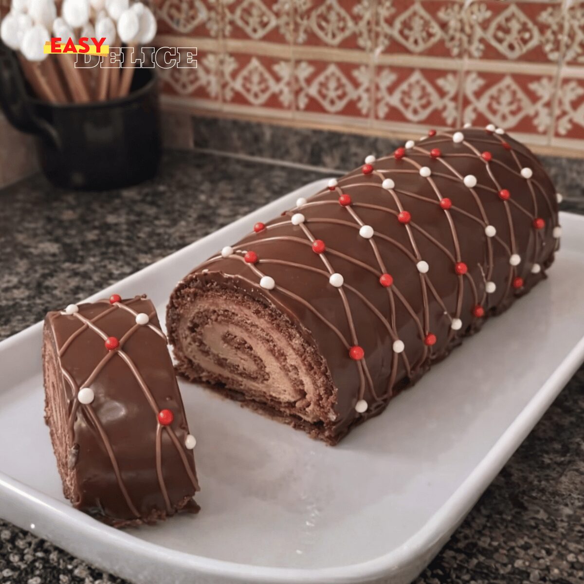 Bûche roulée au chocolat et praliné – Recette professionnelle