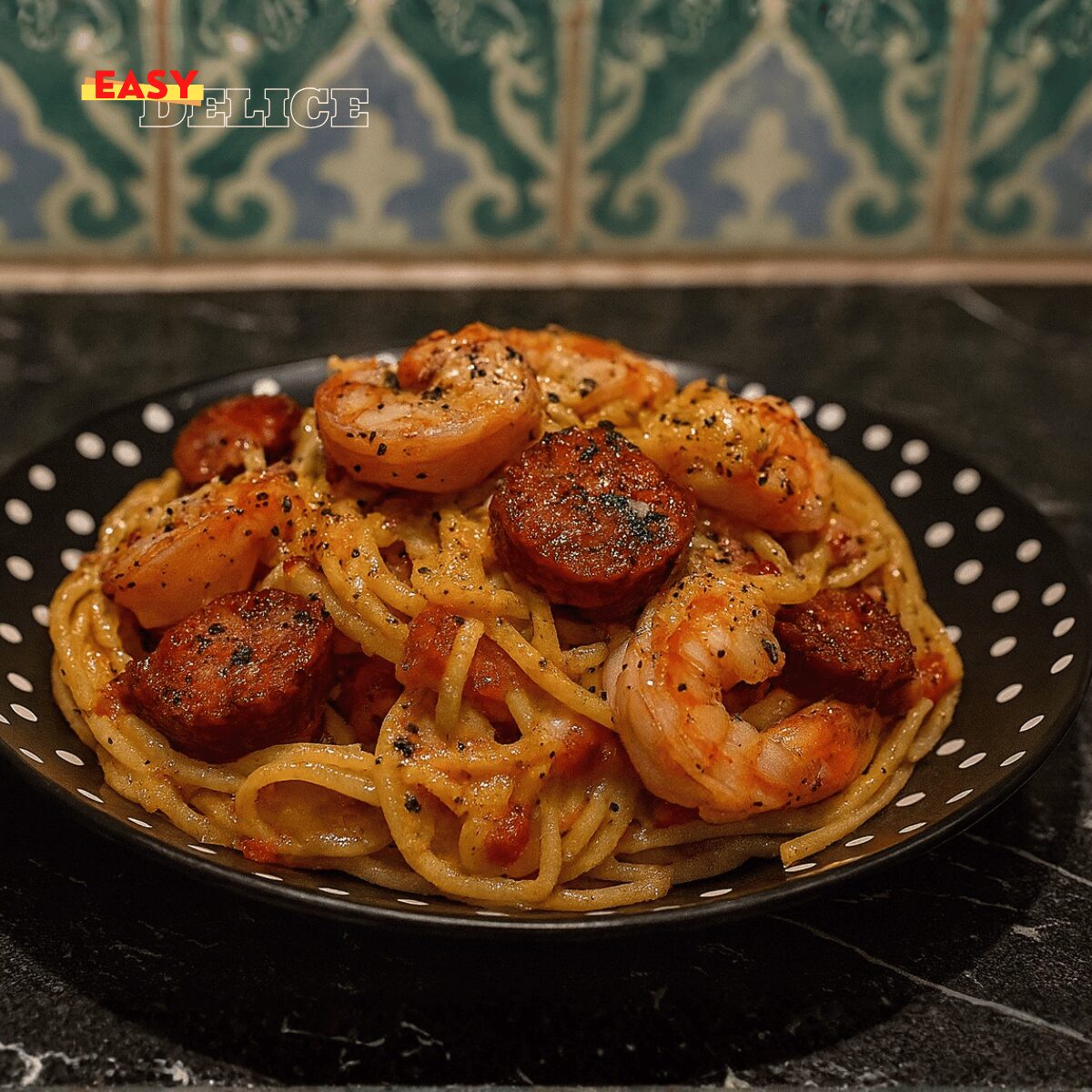 Pâtes aux Crevettes Épicées et Chorizo