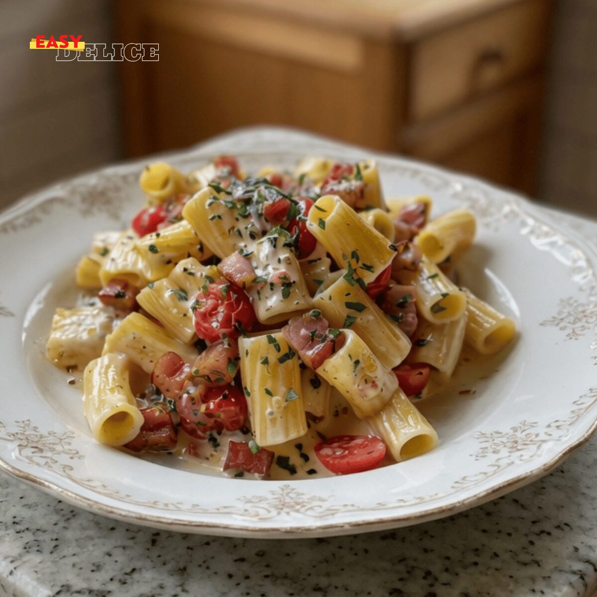Pâtes Crémeuses au Boursin, Lardons & Tomates Rôties