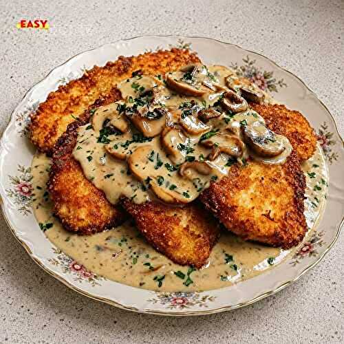 Poulet Croustillant & Sauce Crémeuse Champignons Parmesan