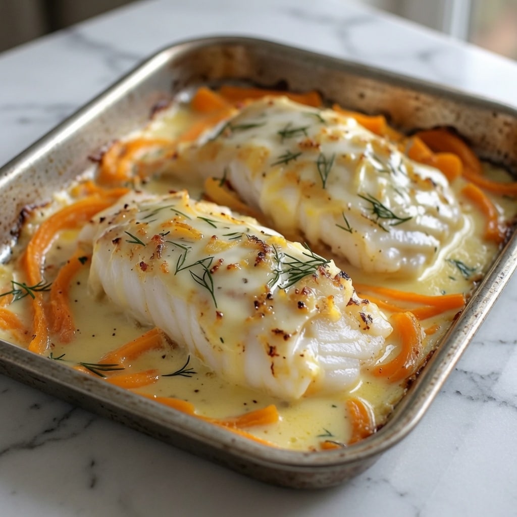 Cabillaud Gratiné à la Crème et Carottes Fondantes