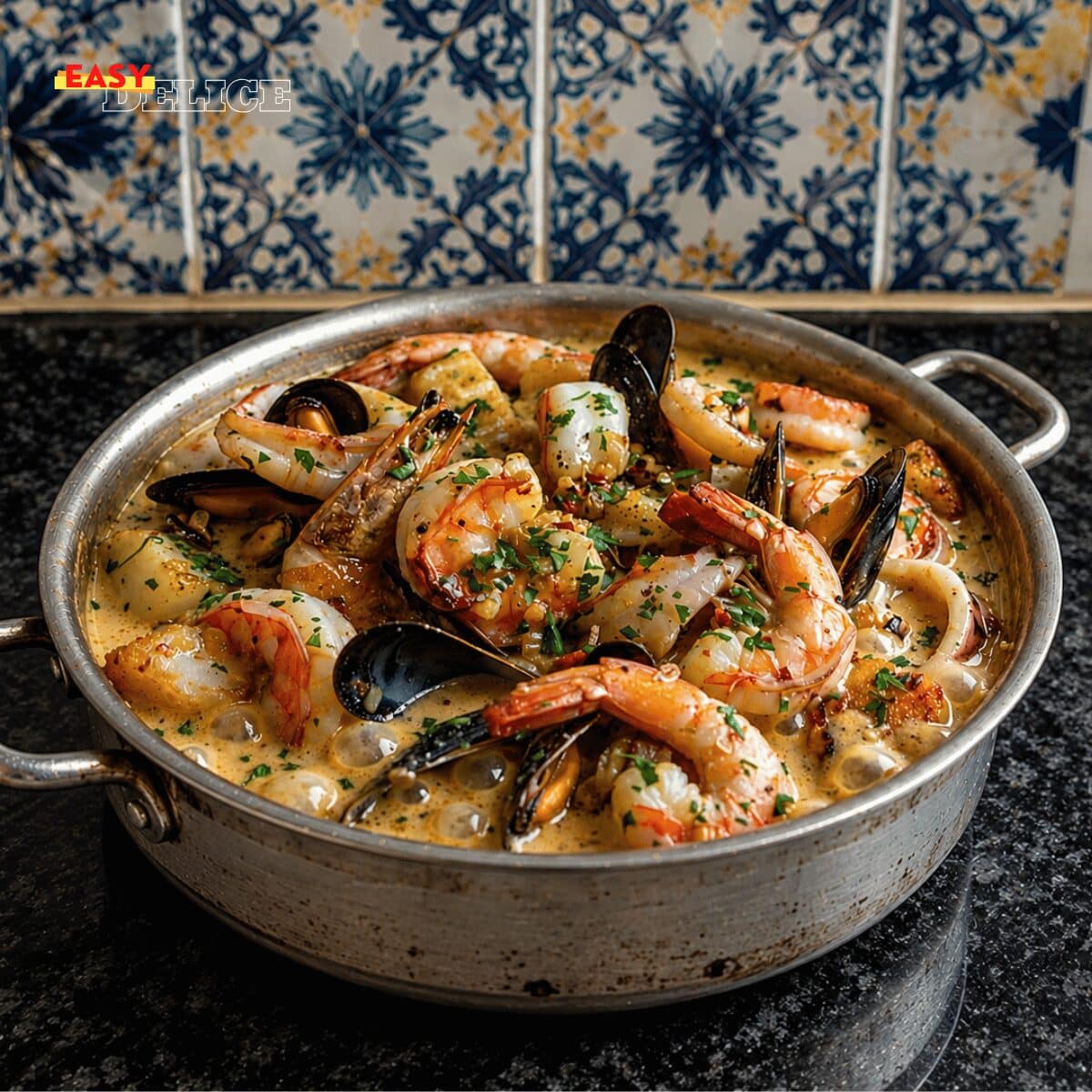 Cassolette de la Mer à la Crème : Crevettes, Saint-Jacques, Moules & Calamars