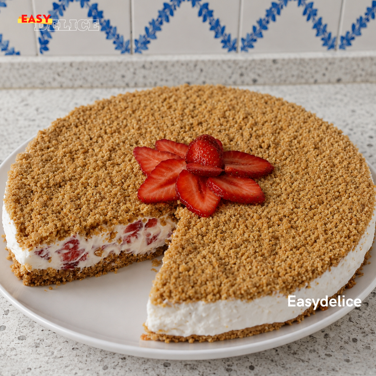 Gâteau Frais aux Fraises et aux Biscuits — Sans Cuisson, Crémeux et Ultra Gourmand