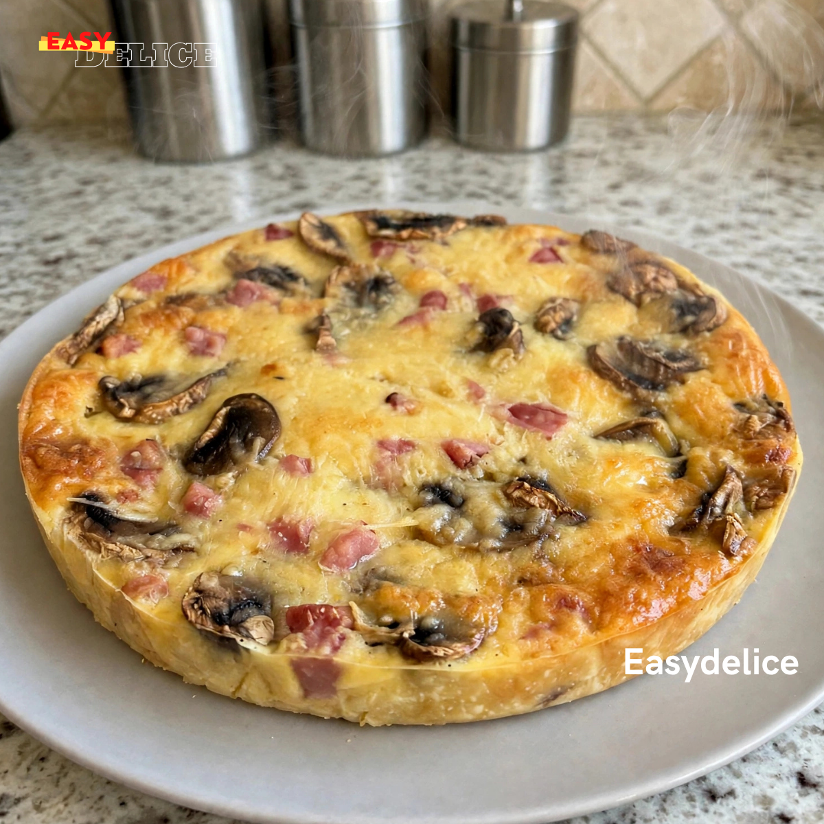 Quiche sans pâte au Jambon & Champignons — Crémeuse, Fondante et Inratable !