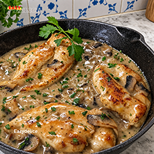 Escalopes de Poulet à la Moutarde et aux Champignons — Crémeuses & Savoureuses