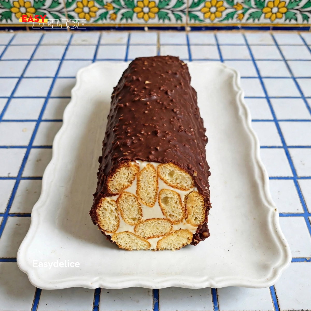 Gâteau aux Biscuits Sans Cuisson — Crème Vanillée et Chocolat Croquant
