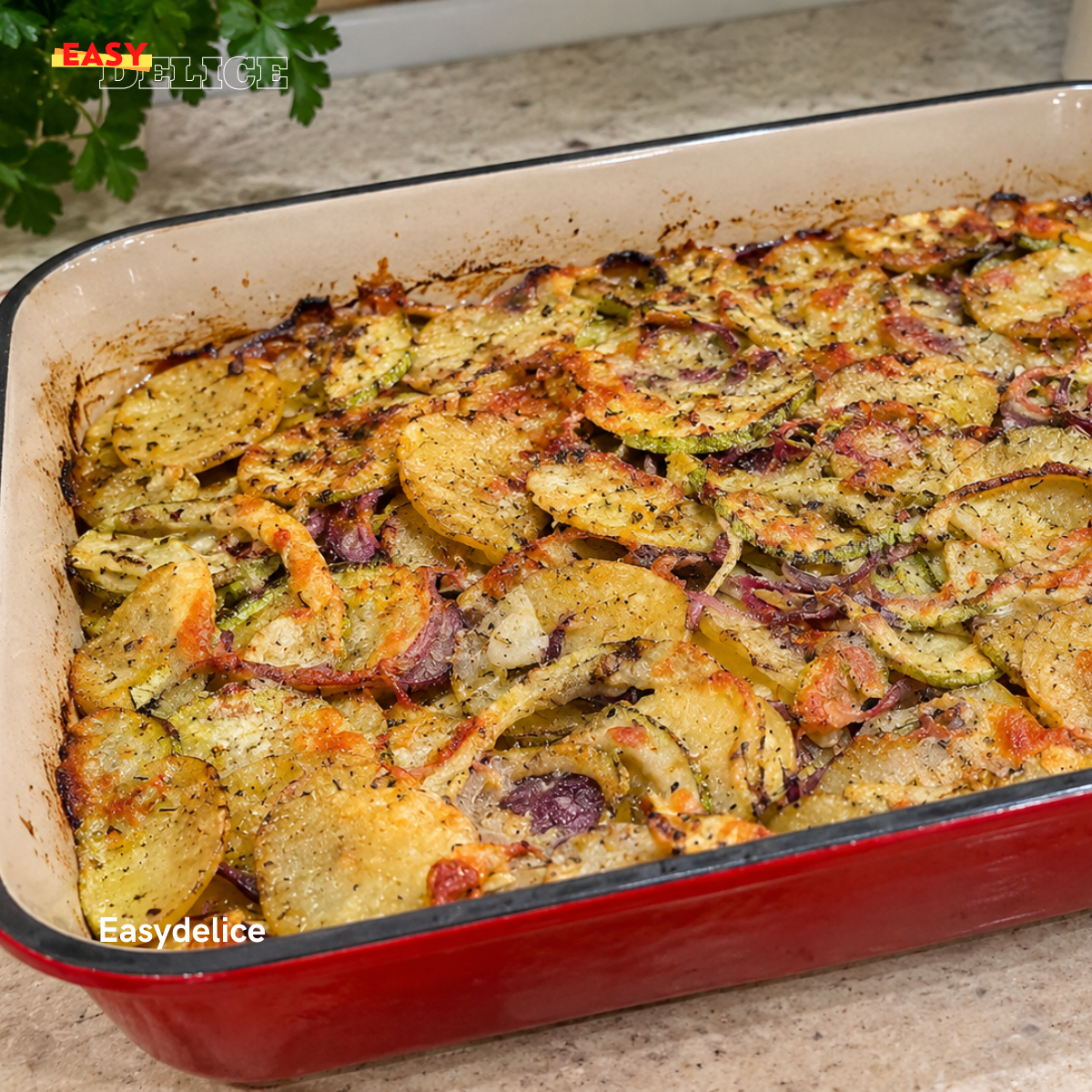 Gratin de Pommes de Terre, Courgettes & Oignons — Fondant & Doré Sans Béchamel