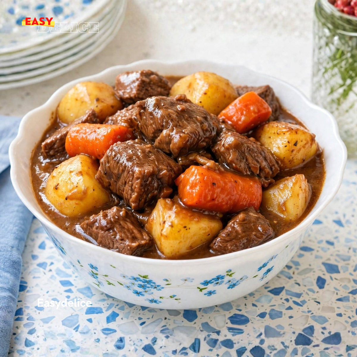 Bœuf Mijoté aux Carottes & Pommes de Terre — Sauce Brune Fondante