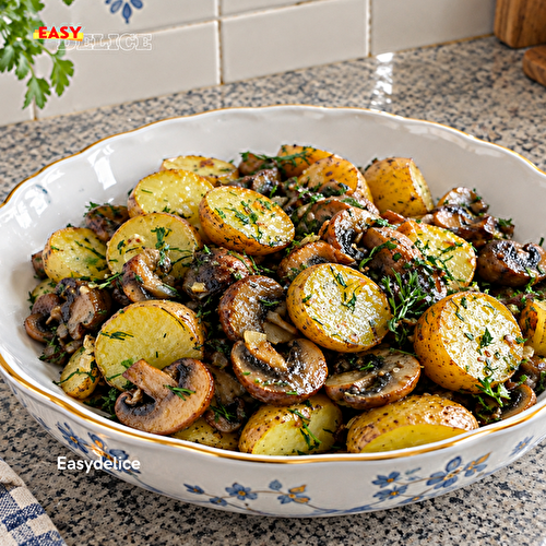 Poêlée de Pommes de Terre Grenaille aux Champignons, Ail & Herbes Fraîches