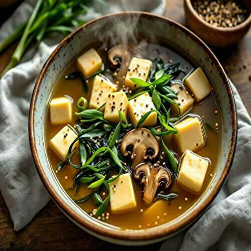 Bouillon miso aux champignons et algues wakamé