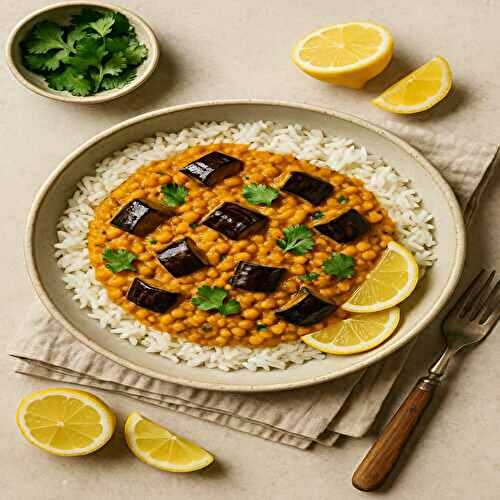 Recette express : curry de lentilles corail aubergines lait de coco