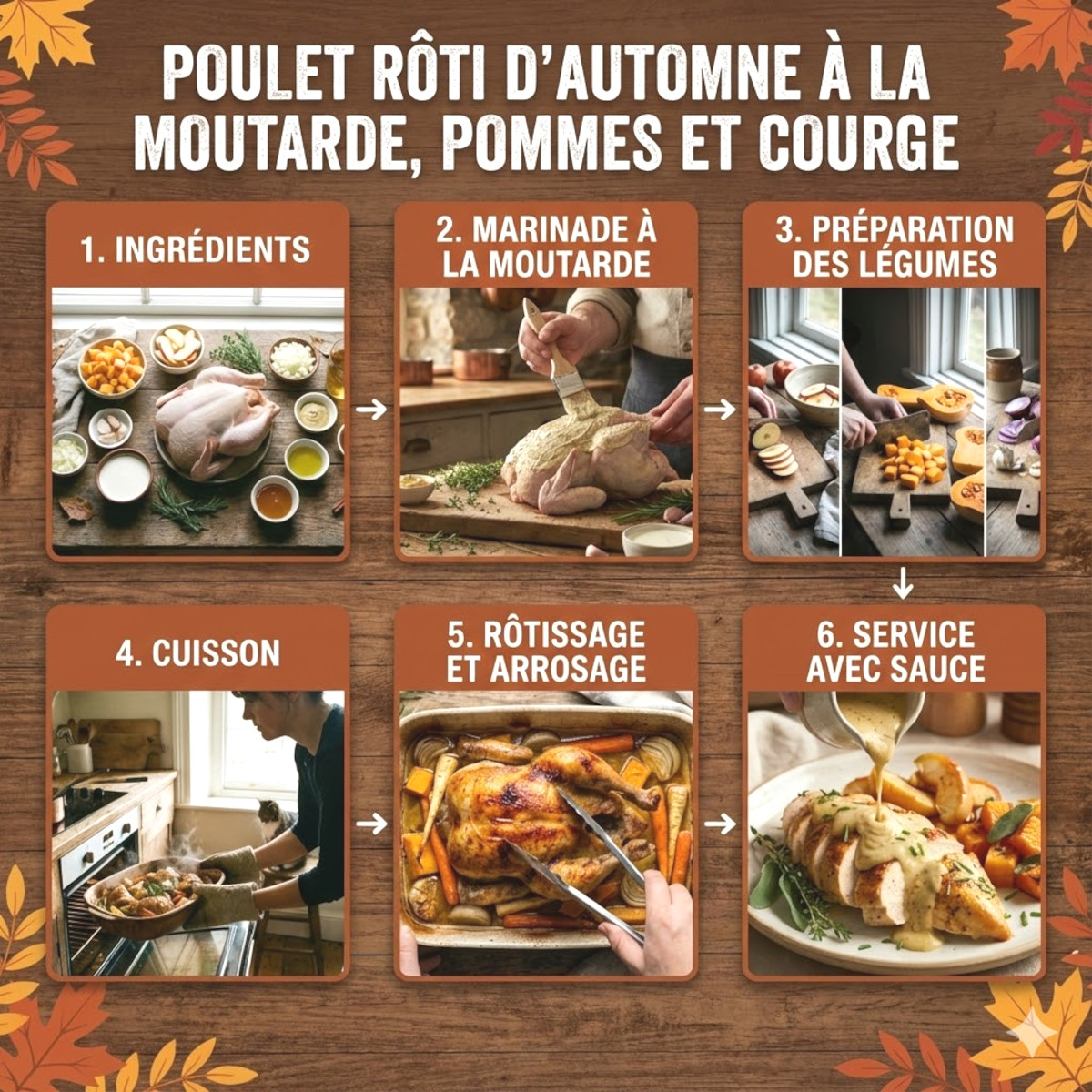 Poulet au four d’automne : crème, pommes, courge et moutarde