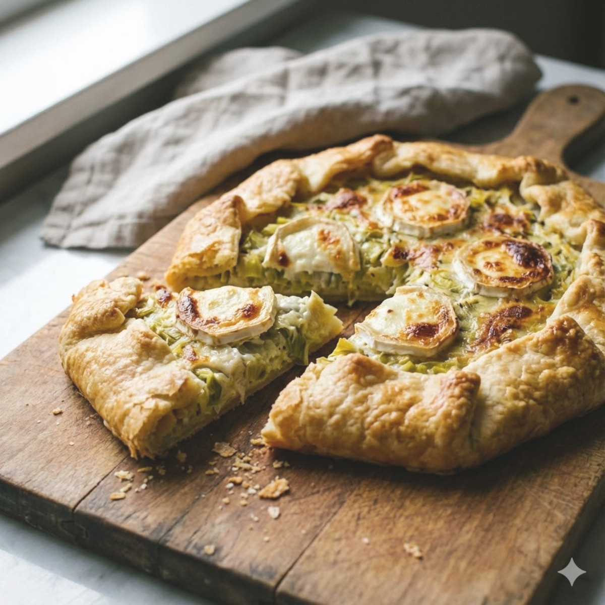 Tarte rustique poireaux chèvre : prête en 55 min.