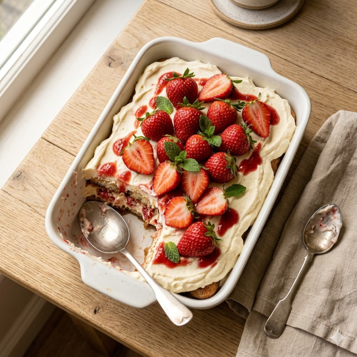 Tiramisu aux fraises léger : sans cuisson, rapide