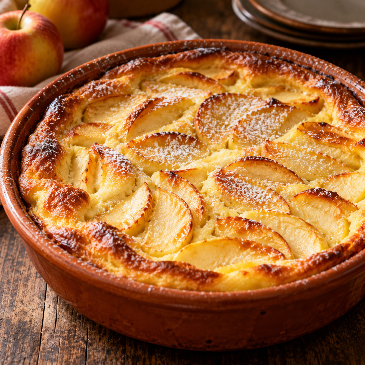 Clafoutis aux pommes facile : poêlées, rhum et vanille