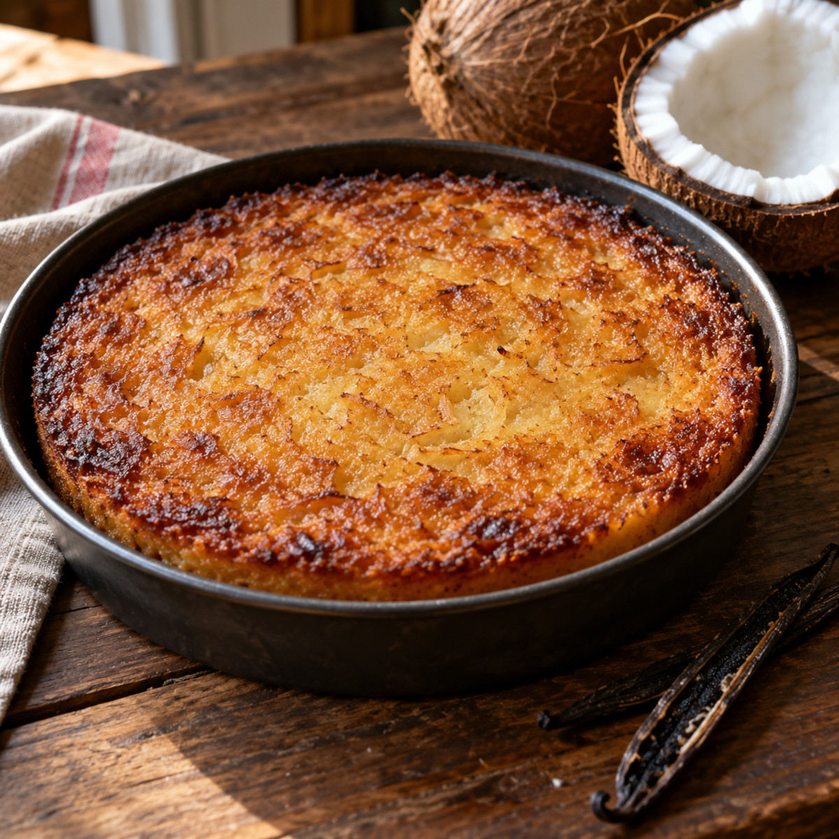 Gâteau manioc 974 au four : fondant, vanillé, caramélisé