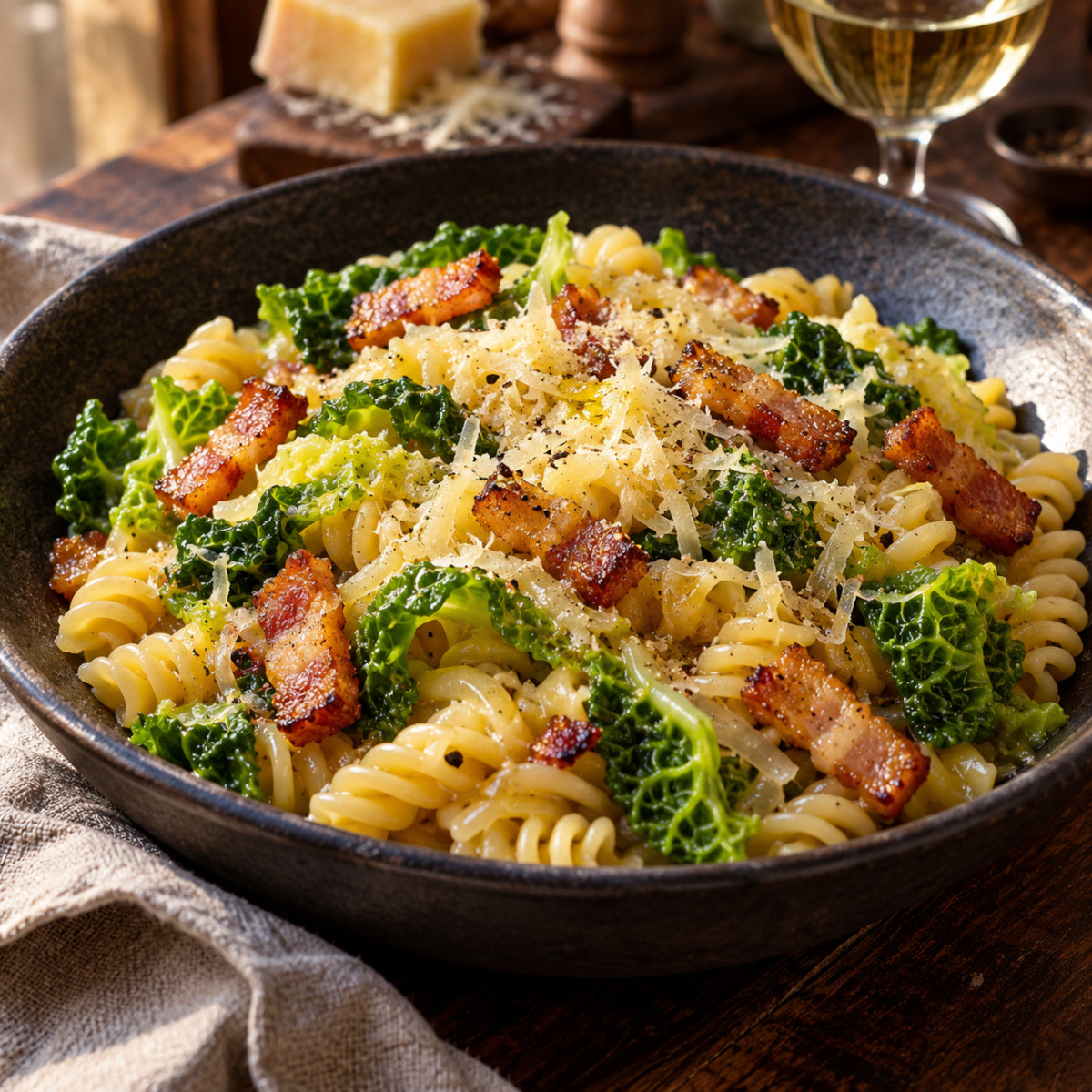 Pâtes au chou et lardons en one-pot : 30 min, sans égoutter