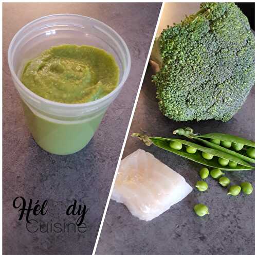 Crème de petits pois et brocoli au cabillaud pour bébé