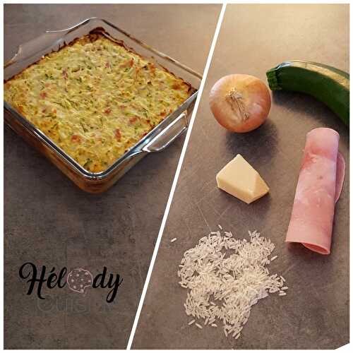 Gratin de riz aux courgettes et  jambon pour bébé et sa purée de courgettes au parmesan