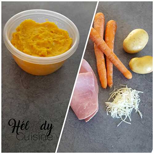 Purée de pommes de terre et carotte au jambon et comté