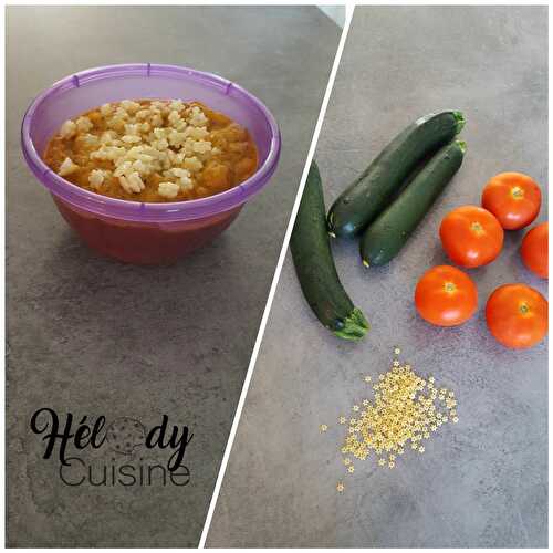 Repas du soir pour bébé aux courgettes, tomates et pâtes étoiles