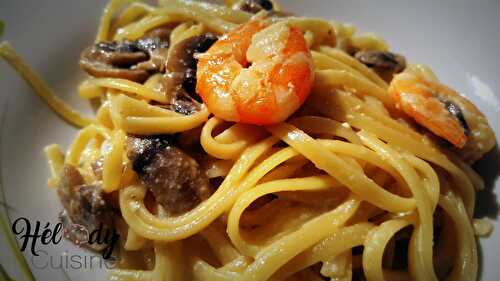 Spaghettis aux crevettes et champignons