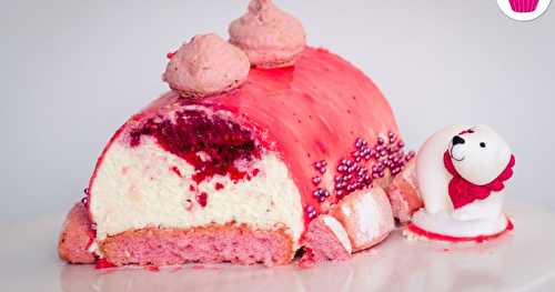 Bûche vanille framboises et biscuits roses - bûche de noël